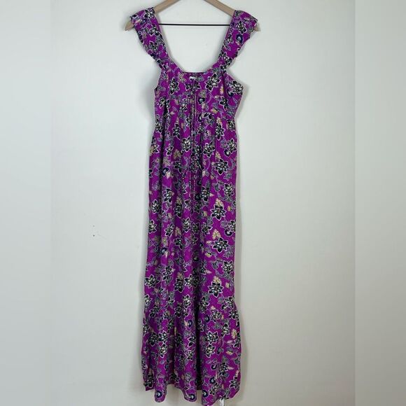 NWT Ann Taylor Loft Ruffle Midi Halter Dress Purple Floral Size 4 - Picture 3 of 12